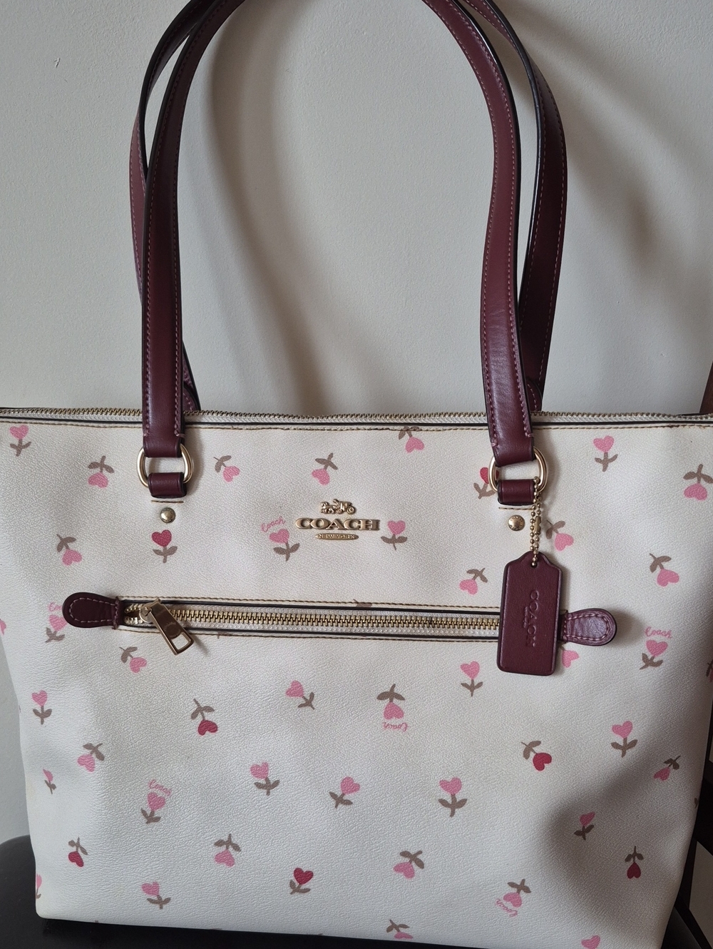 Coach Cream and Pink Floral Totes with Leather Accents